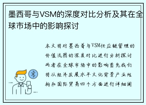 墨西哥与VSM的深度对比分析及其在全球市场中的影响探讨